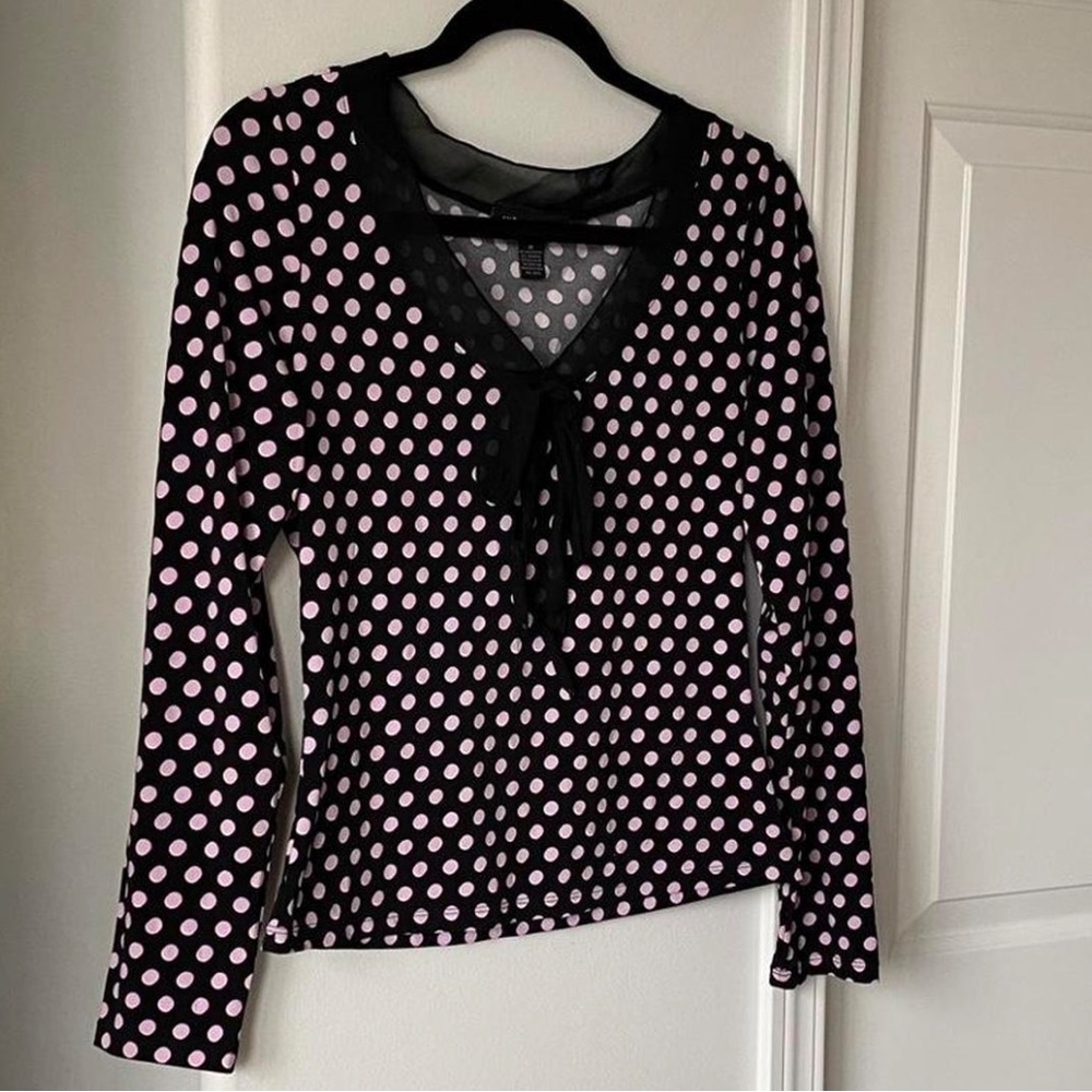 INC International Concepts Black Top with Light Pink Polka Dots